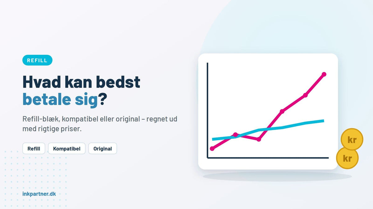 Refill-blæk, kompatible patroner eller originale: Hvad kan bedst betale sig? (regneeksempel)