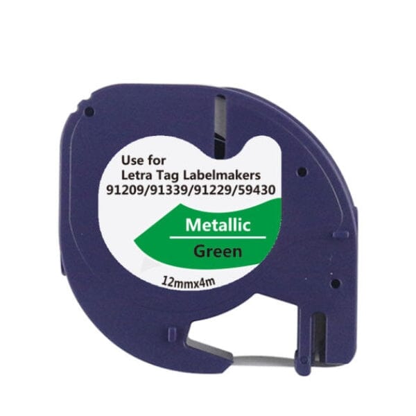 5 stk. Dymo 91209 sort på grøn/metallic 12 mm tape – S0721740 - Kompatibel
