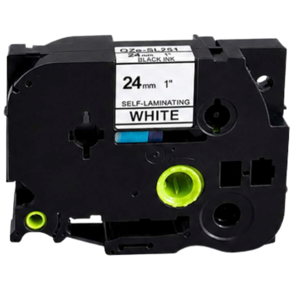 Brother TzeSL251 Selvlaminerede tape sort tekst på hvid – 24mm x 8m – Uoriginal