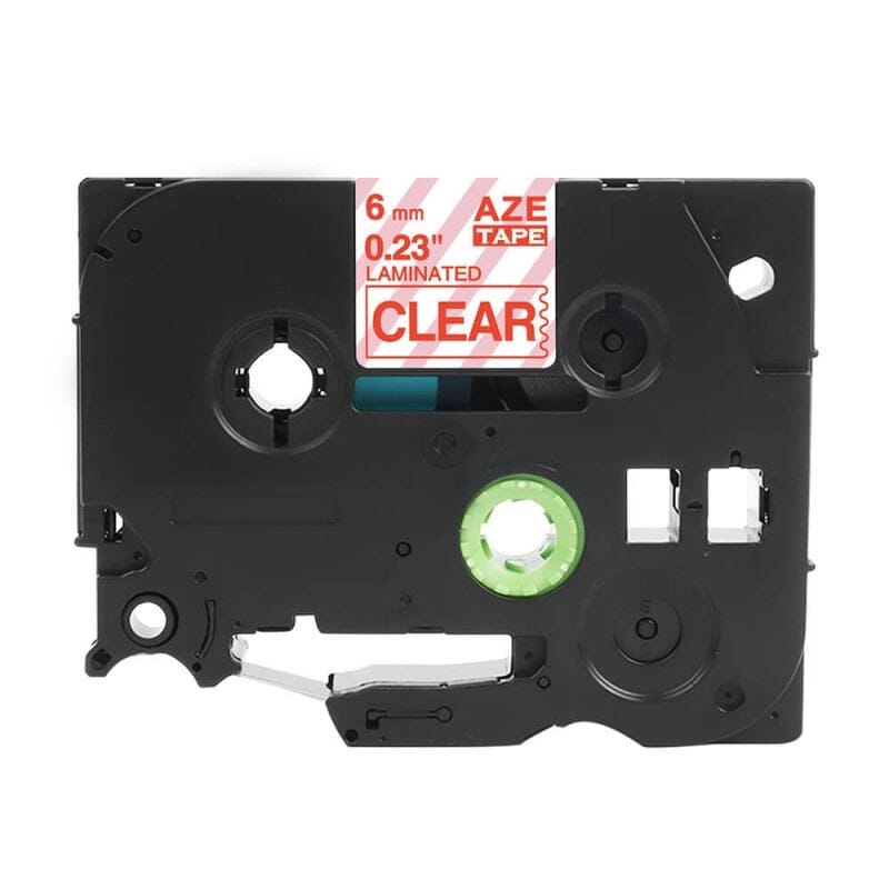 Brother TZe112 Tape rød tekst på gennemsigtig tape – 6mm x 8m – Uoriginal
