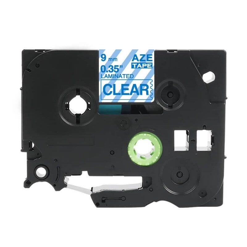 Brother TZe123 Tape blå tekst på gennemsigtig tape – 9mm x 8m – Uoriginal