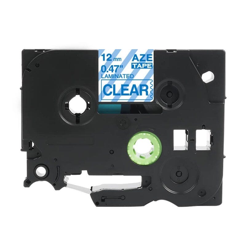 Brother TZe133 Tape blå tekst på gennemsigtig tape – 12mm x 8m – Uoriginal