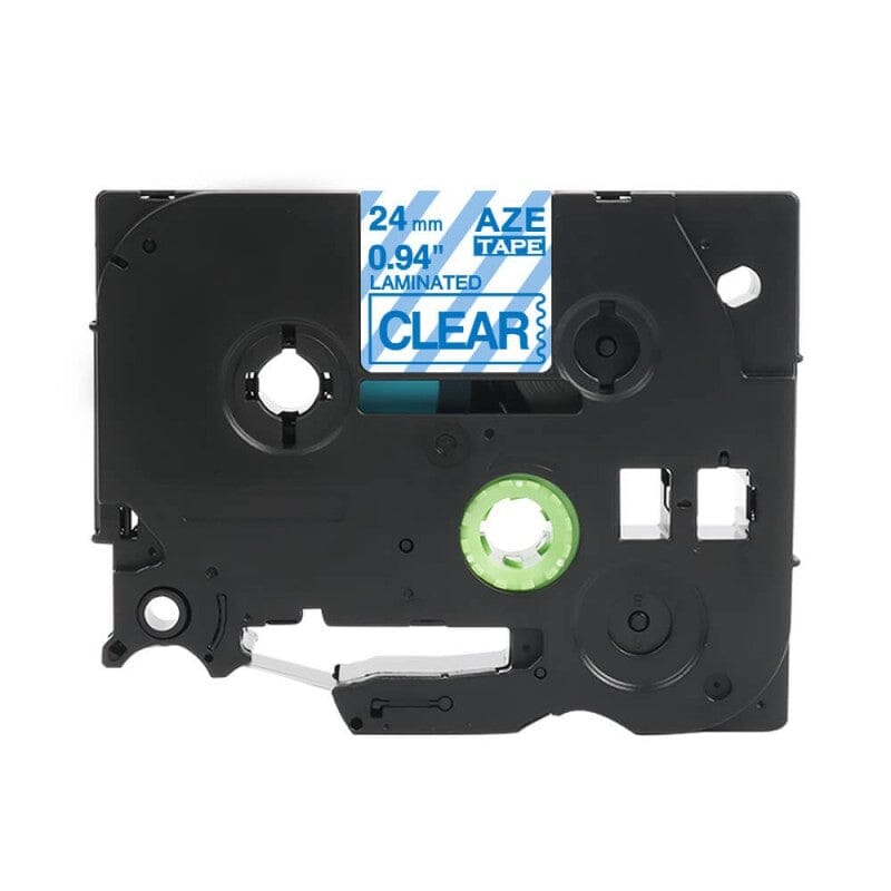 Brother TZe153 Tape blå tekst på gennemsigtig tape – 24mm x 8m – Uoriginal