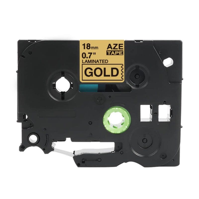 Brother Tze841 Tape sort tekst på guld tape – 18mm x 8m – Uoriginal