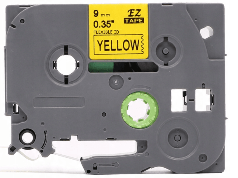 Brother TZeFX621 Tape sort tekst på gul tape Fleksibel – 9mm x 8m – Uoriginal