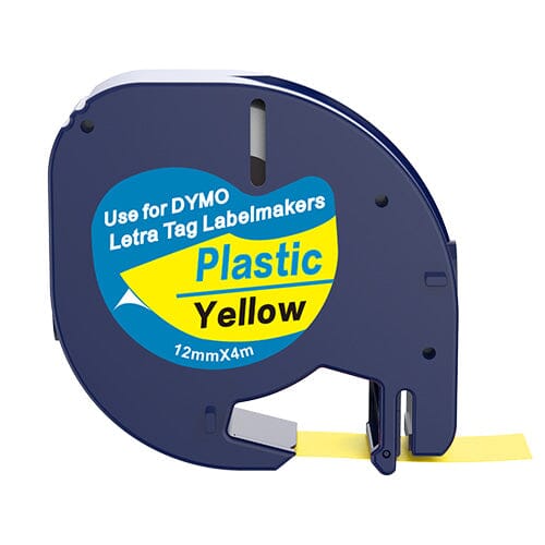 Dymo 91202 sort på gul plastiktape 12 mm – S0721620 - Kompatibel